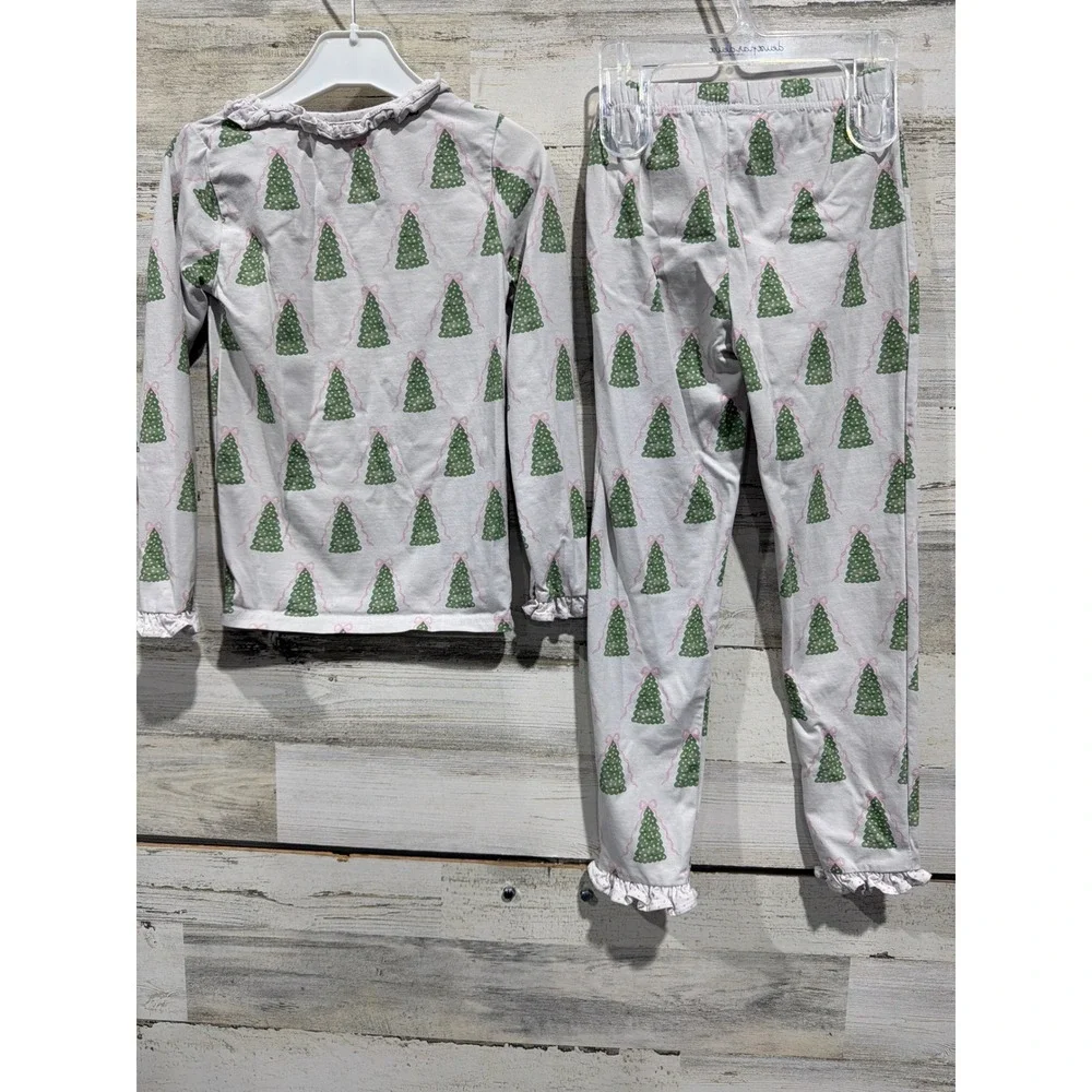 Cecil and Lou Pajama Set Girls 6 White Christmas Tree Ruffle Holiday GUC*
